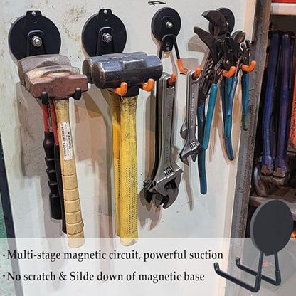 ULIBERMAGNET Strong Magnetic Hooks,Large Magnet with Hooks for Heavy Duty Tools,Jig Saw,Hose, 4 Pack Heavy Duty Magnetic Hooks for Hammer Drill,Circular Saw,Garden Tool(3.46inch/Black) - style: 3.46" Ultimate Black Hooks XL 4PC