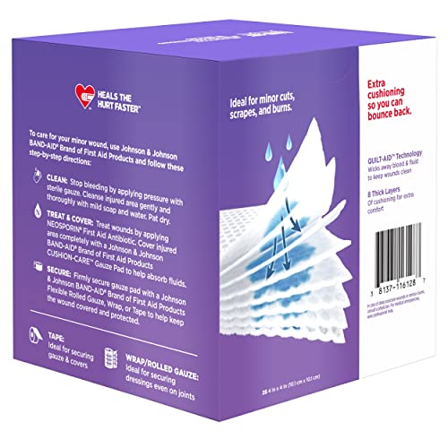 BAND-AID Brand Cushion-Care Gauze Pads, Large Size, 4 in x 4 in, 25 Count - size: 4x4 Inch (Pack of 25)