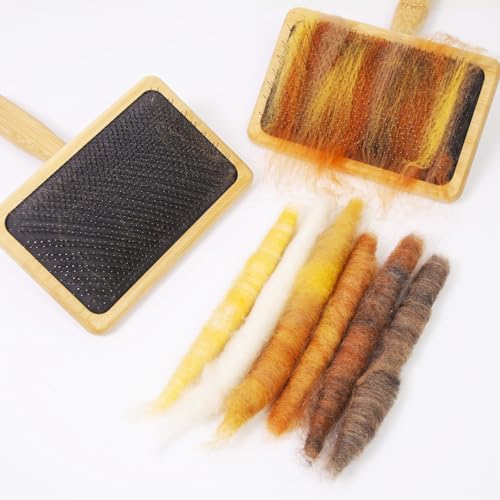 Larger Wool Carder, 5.9" x 3.94" Wire Slicker Wool Carding Brushes, Needle Felting Tools with Solid Handle, Dog Slicker Brush, Wood Hand Carders for Wools 5Pcs