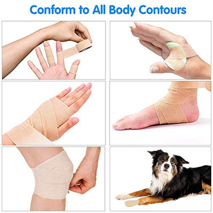 LotFancy Self Adhesive Tape, 30 Pack, 1 inch x 5 Yards, Self Adhesive Bandage Wrap, Elastic Stretch Cohesive Bandage, First Aid Medical Tape for Finger, Ankle, Knee & Wrist Sprains &Swelling