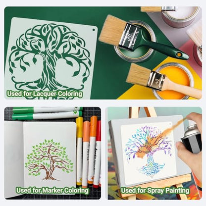 16 Pcs Tree of Life Stencils for Painting, Wood Signs and Journals 6 Inch - color: Tree