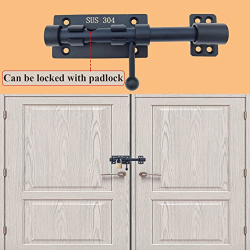 6in Slide Bolt Gate Latch 304 Stainless Steel Barrel Bolt Latch Heavy Duty Door Security Lock Thickened Door Latches Hardware with Mounting Screws for Barn Fence Shed Basement - color: 6in Black