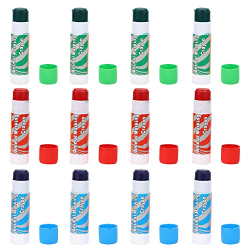 Livestock Crayon, 12Pcs Large Livestock Marking Crayons, Red Green Blue Color Marker Pens Water-resistantfor Pigs, Animal Identification, Marking Skin