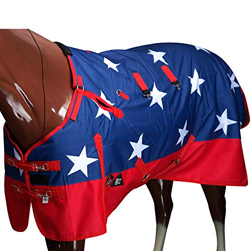 Pony Horse Turnout Blanket HILASON 600D Waterproof Winter Ripstop 400g Fill Belly Wrap Shoulder Gusset Tail Flap - color: US Flag, size: 52 In