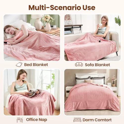 Electric Heated Blanket King 90"x100", 8 Heat leavls and 1-8H Auto Off | Fast Heating, Over-Heat Protection&ETL Certification, Soft Flannel Sherpa, Machine Washable, Suitable for Bed and Sofa - color: Pink, size: King-90" x 100"