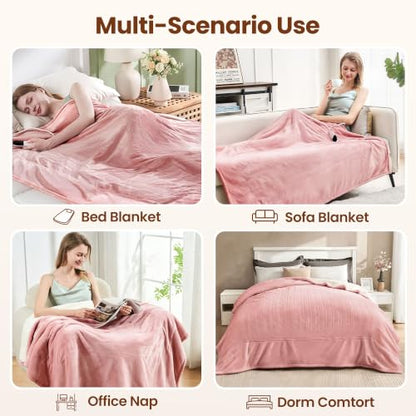 Electric Heated Blanket King 90"x100", 8 Heat leavls and 1-8H Auto Off | Fast Heating, Over-Heat Protection&ETL Certification, Soft Flannel Sherpa, Machine Washable, Suitable for Bed and Sofa - color: Pink, size: King-90" x 100"