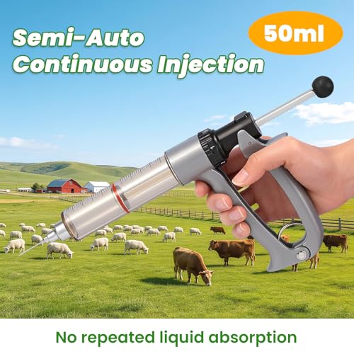 NEWTRY 50ML Continuous Livestock Syringe Adjustable Poultry with 10 Needles - size: 50ML