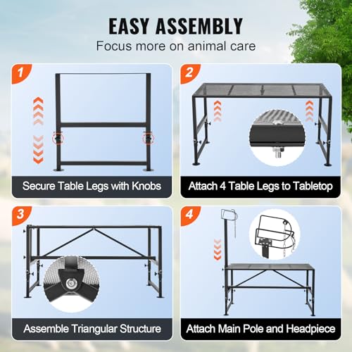 Happybuy Goat & Sheep Stand, 51x23 inch Livestock Stand, Metal Adjustable Height from 21" to 33", with Headpiece and Nose Loop, 500lbs Loading Weight, Ideal for Milking and Shearing, Black