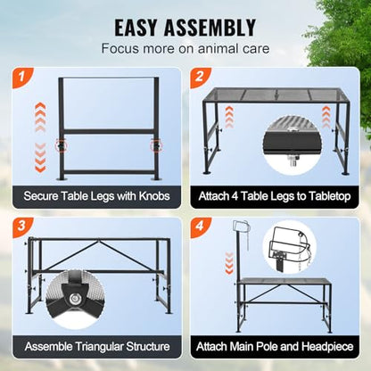 Happybuy Goat & Sheep Stand, 51x23 inch Livestock Stand, Metal Adjustable Height from 21" to 33", with Headpiece and Nose Loop, 500lbs Loading Weight, Ideal for Milking and Shearing, Black