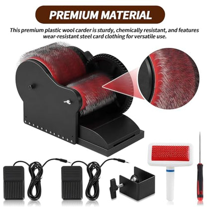 50w Electric Wool Carding Machine, Wool Carding Machine Drum Carder, Wool Fiber Drum Carding Machine with Brush & Awl, with Foot Pedal, for Combing Blending