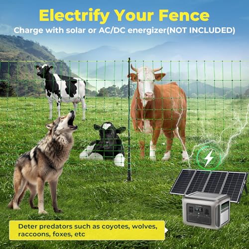 Electric Fence Netting, 164'L x 49.6" H, for Livestock, Goat, Cattle, Sheep