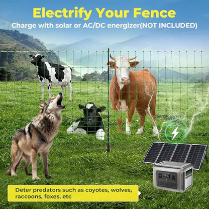 Electric Fence Netting, 164'L x 49.6" H, for Livestock, Goat, Cattle, Sheep
