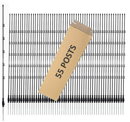 66 Inches High Fiberglass Electric Fence Portable Posts with Single Spikes - 55 Posts Come with 275 Clips - size: 66 in x 55 x 1 stake