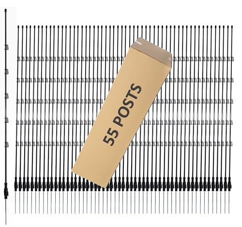 66 Inches High Fiberglass Electric Fence Portable Posts with Single Spikes - 55 Posts Come with 275 Clips - size: 66 in x 55 x 1 stake