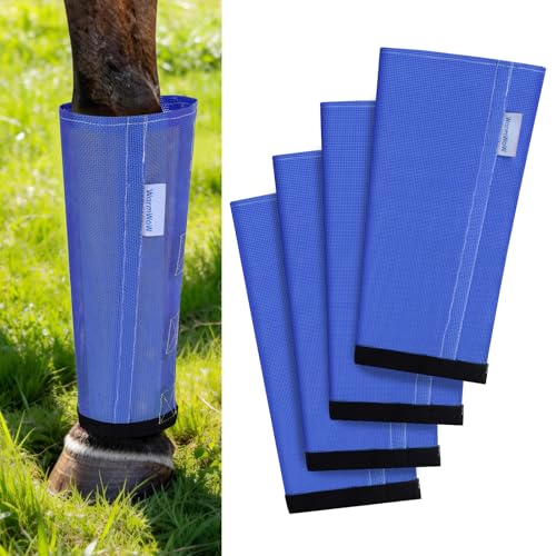 Fly Boots for Horses Set of 4, Loose Fitting Mesh Horse Fly Boots Leggings, Reduce-Stomping Adjustable Equine Leg Wraps & Socks, Stay Up Not Sag, No Rub (Blue) - color: Blue