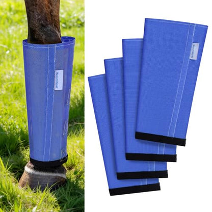 Fly Boots for Horses Set of 4, Loose Fitting Mesh Horse Fly Boots Leggings, Reduce-Stomping Adjustable Equine Leg Wraps & Socks, Stay Up Not Sag, No Rub (Blue) - color: Blue