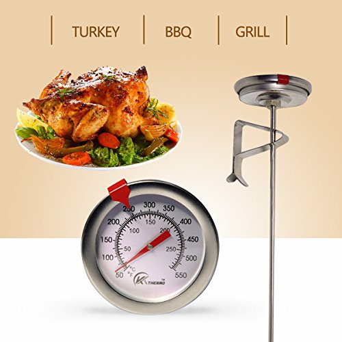 KT THERMO Candy/Deep Fry Thermometer with Instant Read,Dial Thermometer,12" Stainless Steel Stem Meat Cooking Thermometer,Best for Turkey,BBQ,Grill,Analog display - color: 1-pack