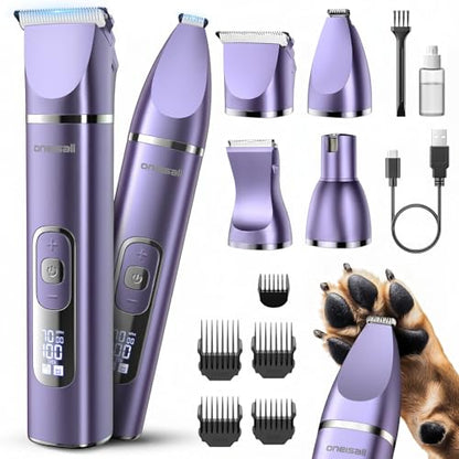 oneisall 4 in 1 Dog Grooming Kit with LCD Display Purple - color: Purple