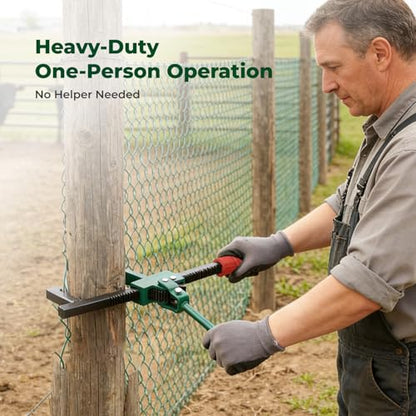 Chain Link Fence Puller Tool, Heavy-Duty Ratcheting with 9-Inch Stretcher | 9" ratchet travel, 5° tilted base & hooked groove. Pulls woven/barbed wire. One-person pulling tool for farm, ranch, garden