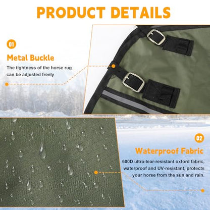 Horse Turnout Blanket, Waterproof Rain Sheet, 600D Oxford - size: 54IN