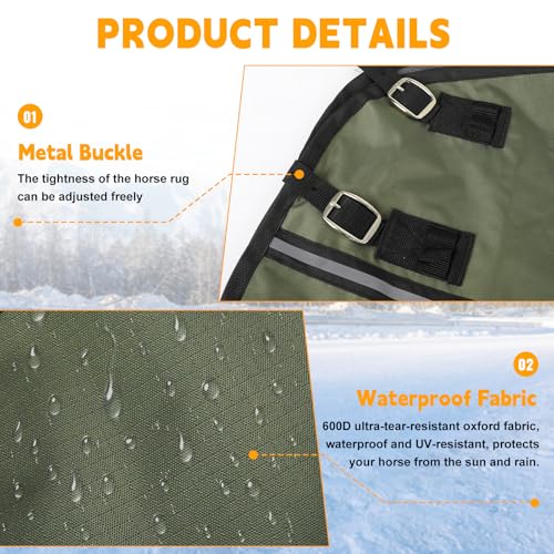 Horse Turnout Blanket, Waterproof Rain Sheet, 600D Oxford - size: 75IN