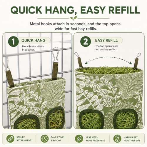 Rabbit Hay Feeder, Guinea Pig Hay Holder & Bunny Hay Feeder – Durable Hanging Hay Bag for Rabbits Chinchillas Guinea Pigs Bunnies – Chew-Resistant Hay Holder for Small Animals (Grass Green) - color: Grass Green