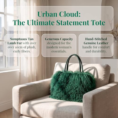 Women Luxury Real Curly Mongolian Lamb Fur Purse - color: Green