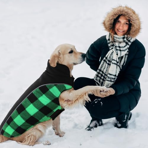 Kuoser Dog Winter Coat, Reversible Waterproof Dog Jacket with Reflective Strip, Warm Dogs Fleece Vest Adjustable Doggy Cold Weather Clothes Plaid Christmas Outfit Pet Apparel for Large Dogs, Green L - color: Green, size: Large (Chest Girth: 20.9-24.4'' )