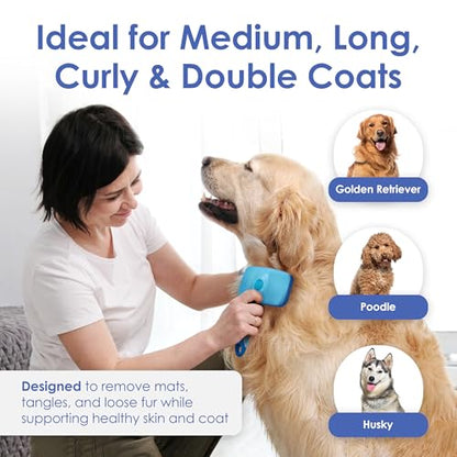 AKC Self-Cleaning Slicker Brush for Dogs & Cats, All Coat Types | Skin-friendly deshedding brush removes loose hair, mats and tangles with an easy-clean design. - style: Self Cleaning Slicker Brush