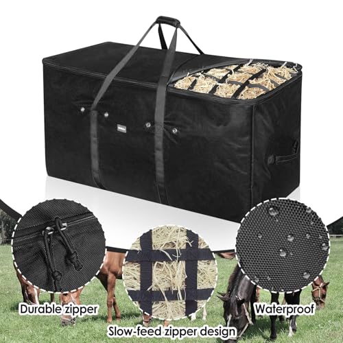 Hay Bale Storage Bag,44 * 22 * 18in Large Hay Bags for Horses,Heavy-Duty Hay Feeder for Goats,Horses,Sheep,Donkey,Horse Hay Bag for Barn Stable (Black)