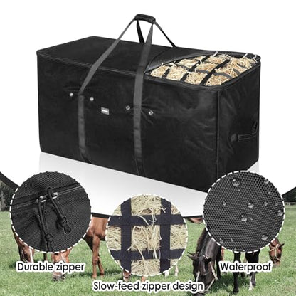 Hay Bale Storage Bag,44 * 22 * 18in Large Hay Bags for Horses,Heavy-Duty Hay Feeder for Goats,Horses,Sheep,Donkey,Horse Hay Bag for Barn Stable (Black)