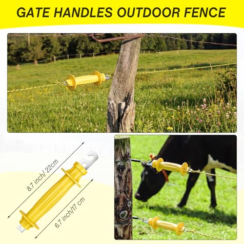 SATINIOR 46 Pcs Electric Fence Kit Included 3366ft/ 1026m Electric Fence Polywire, 40 T Post Insulators Socket, 5 Yellow Rubber Gate Handle Insulators for Fencing Horse, Cattle, Predator Protection
