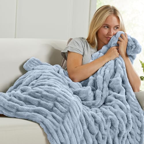 Springtree Home Luxury Micro Plush Throw Blanket | Thick Faux Fur | Blue | Lily Collection | 50" x 60" | Blue Blanket | Ultra Plush - color: Powder Blue, size: 50" x 60" (Medium)