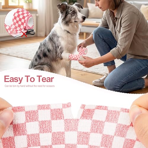 Vet Wrap Cohesive Bandages, Self-Adhesive Bandage Wrap, Breathable Non-Woven Self Adherent Tape for Pet Dog Leg Paw Wound, Horse, Cat, First Aid & Ankle Sprain, 2 Inch (6 Rolls) - color: 6 Rolls B