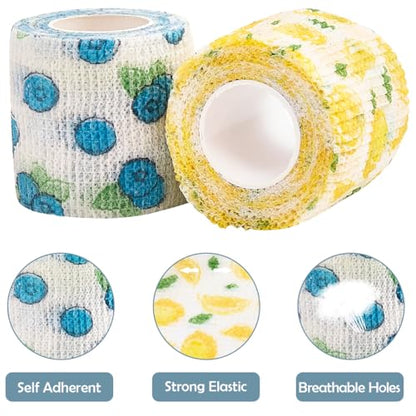 6 Rolls Self-Adhesive Bandage Wrap Non-Woven Vet Wrap Cohesive 2Inchx5yard for Dogs Cats Horse Leg Pet Animals Wounds Wrist Healing Sprains & Swelling Fruit Print - color: 6Rolls 2Inchx5yard Fruit