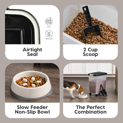 IRIS USA Dog Food Container & Slow Feeder Bowl, Up to 30 lbs, Black - color: Black, size: 30 lbs - 1 Pack