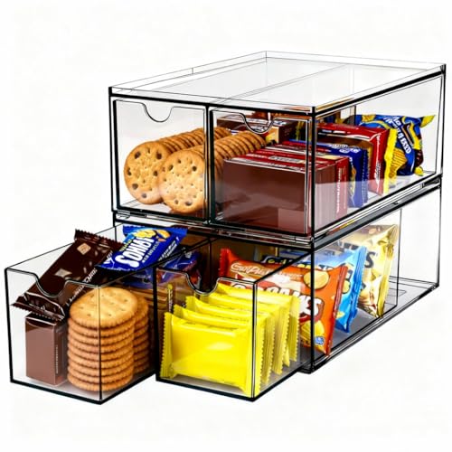 Youngever 4 Pack Plastic Tea Packet Organizers, Stackable Tea Bag Drawers, Clear Tea Bag Drawer Organizers (6" x 9" x 3.5")