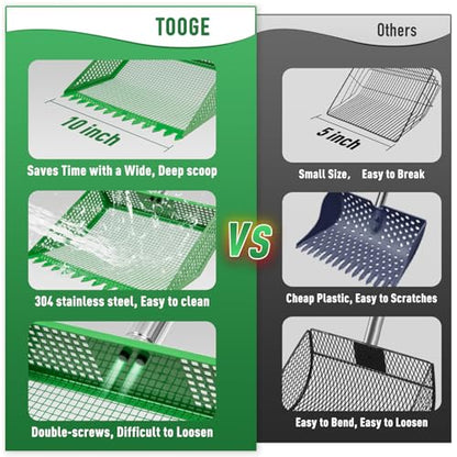 TOOGE Large Chicken Poop Scooper: 2-in-1 Metal Pooper Scooper & Rake Adjustable 62" Long Handle Stainless Steel Sand Sifting Litter Shovel Chicken Coop Scoop Cleaning Tool for Goat Yard Bright Green