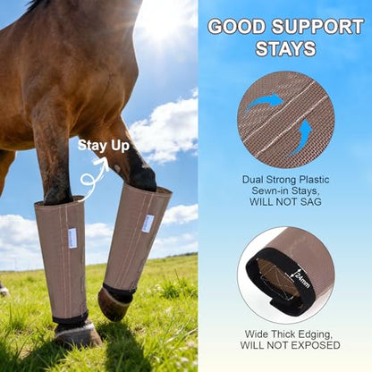 Fly Boots for Horses Set of 4, Loose Fitting Mesh Horse Fly Boots Leggings, Reduce-Stomping Adjustable Equine Leg Wraps & Socks, Stay Up Not Sag, No Rub (Camel) - color: Camel