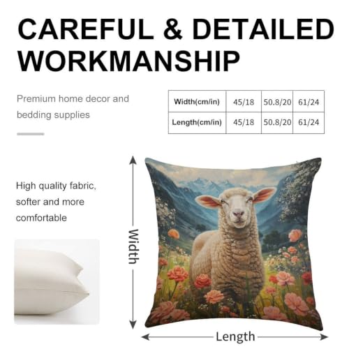 Sheep Among The Flowers Throw Pillow Covers 20"x20" - size: 20" x 20" (Pack of 1)