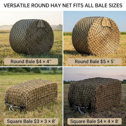 6x6ft Round Bale Hay Net Heavy Duty Knotless Slow Feeder Forage Mesh