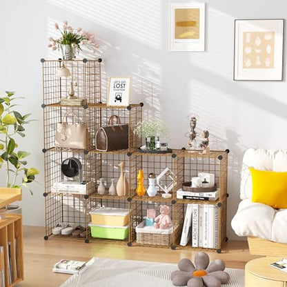 C&AHOME Wire Cube Storage, 12 - Cube Organizer Metal C Grids, Closet, Brown - color: Brown