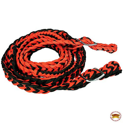 HILASON 1" X 8Ft Braided Poly Barrel Reins Horse Racing Flat Grip Knots - color: Red Black