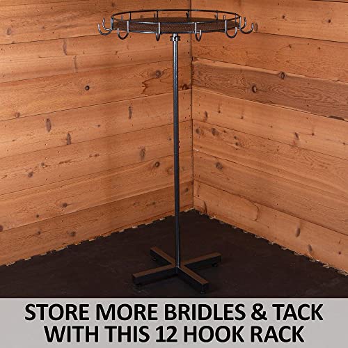 EASY-UP Pro Series 12-Hook Spinning Bridle Rack | Horse Tack Organization | 360-Degree Spinning Feature | 12-Hook Capacity | Handy Top Shelf | 7-Year Warranty