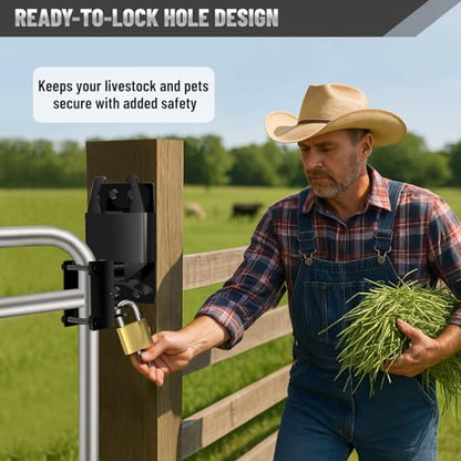 2 Pcs Farm Gate Latch, Heavy Duty 2 Way Gate Latch Lockable, Livestock Gate Latches for Metal Gates, Ranches, Farms, Stables, Horse Corrals, Pet Cages, Black Hardware with Screws