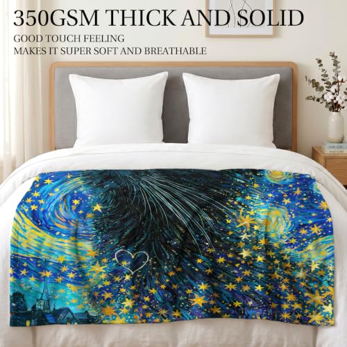 Jekeno Black Cat Gifts Blanket Starry Night Cat Throw Blanket - color: Black Cat, size: 50x60 Inch