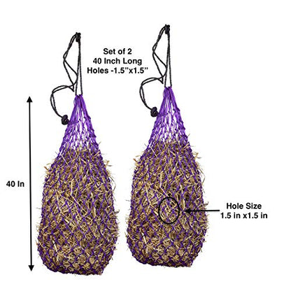 Majestic Ally 2 pcs Ultra Slow Feed 1.5"x1.5" Holes 40” Hay Net for Horses and livestocks (Purple) - color: Purple