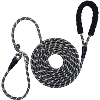 12FT 20FT Anti-Choking Long Training Lead, Reflective 3/8" Slip Lead Rope Dog Leash with Padded Handle, No Pull Leash for Medium Large Dogs (20ft, Black) - color: Black, size: 3/8in x 20ft