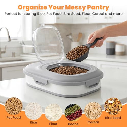 28 Lbs Dog Food Storage Container, Collapsible Cat Food Container | Airtight Pet Food Storage Containers with Wheels, Clear Window, Measuring Cup and Scoop, BPA Free for Rice, Flour, Bird Seed - color: Grey/28lbs