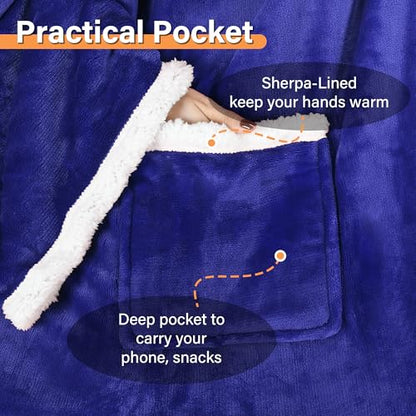 Catalonia Sherpa Wearable Blanket with Sleeves and Pocket for Adults - color: Blue, size: Standard Pocket